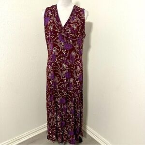 White Rice Womens Size Large Rayon Floral Print Boho Maxi Dress Burgundy Purple